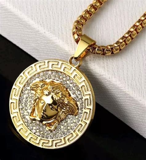 iced versace style medusa pendant & 4mm 36 franco chain|versace medusa necklace with tag.